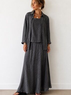 Vintage 90s Tamotsu Linen 3 Piece Set Maxi Skirt Tank Jacket Coastal Minimalist